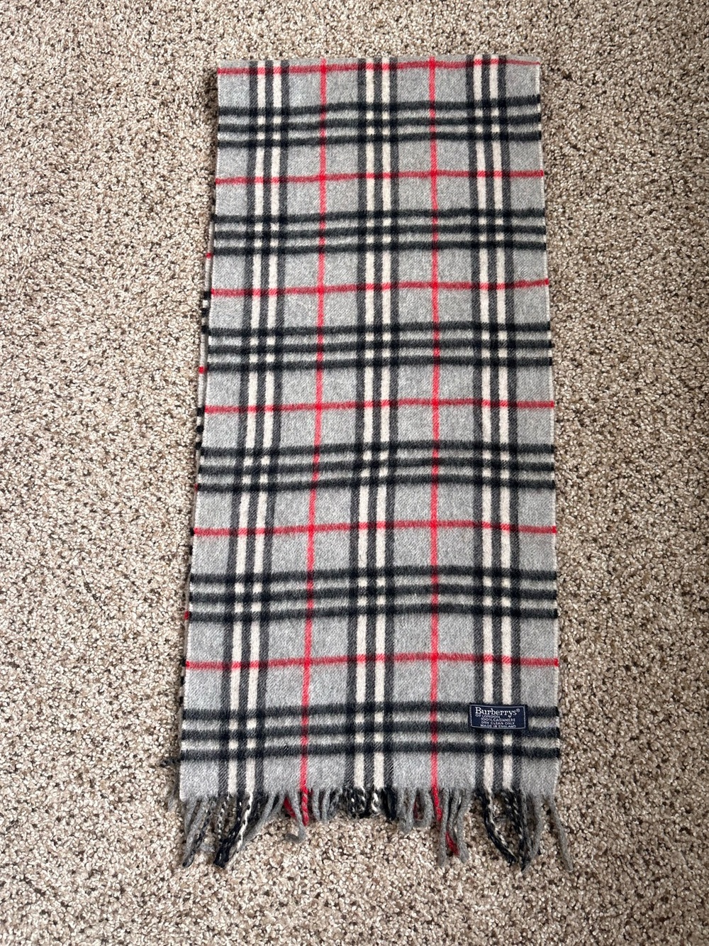 Burberry Scarf: Grey Plaid Patterned Scarf